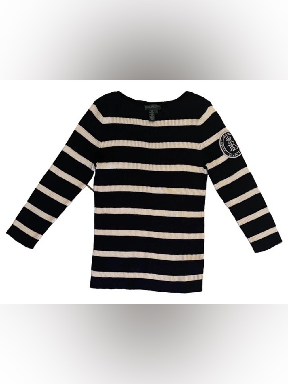 Ralph Lauren Navy and White Striped Crewneck Sweater